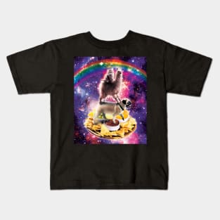 Space Cat Llama Pug Riding Nachos Kids T-Shirt